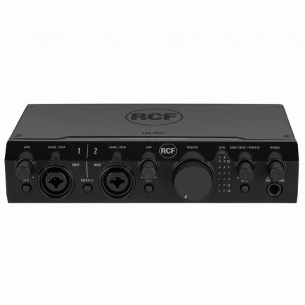 RCF TRK PRO2 Interfejs audio USB 2.0, 24bit/192kHz, 2 przedwzmacniacze mikrofonowe, 2 wyjścia